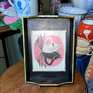 Hand painted wooden Black and Gold Decorative Tray with Swan Design